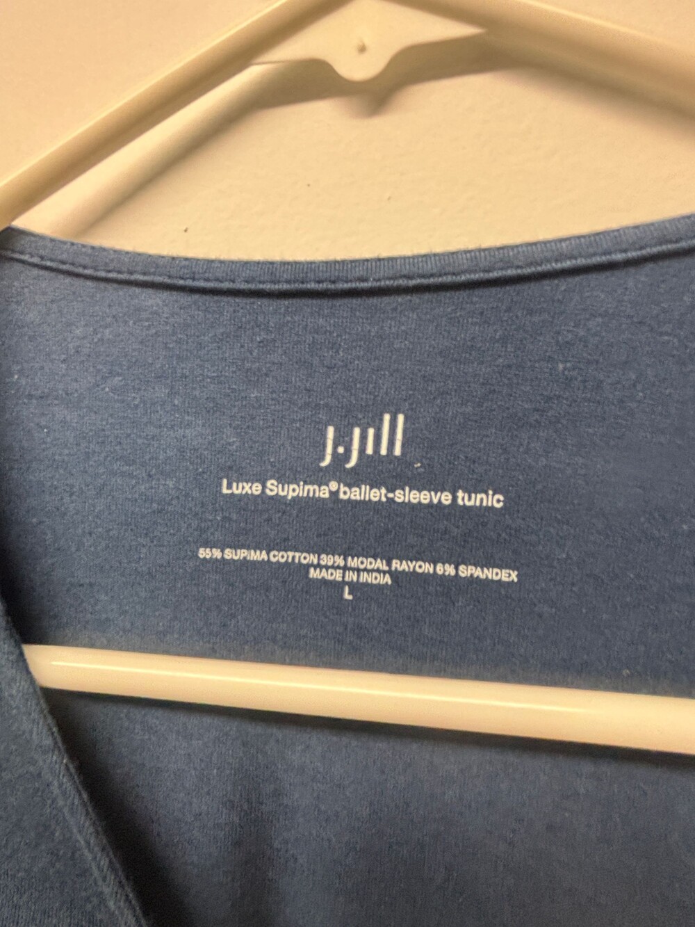 J.Jill Luxe Supima ballet-sleeve tunic L blue cotton modal spandex
